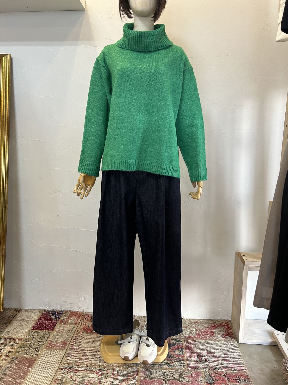 スリットタートルカラーニット グリーン