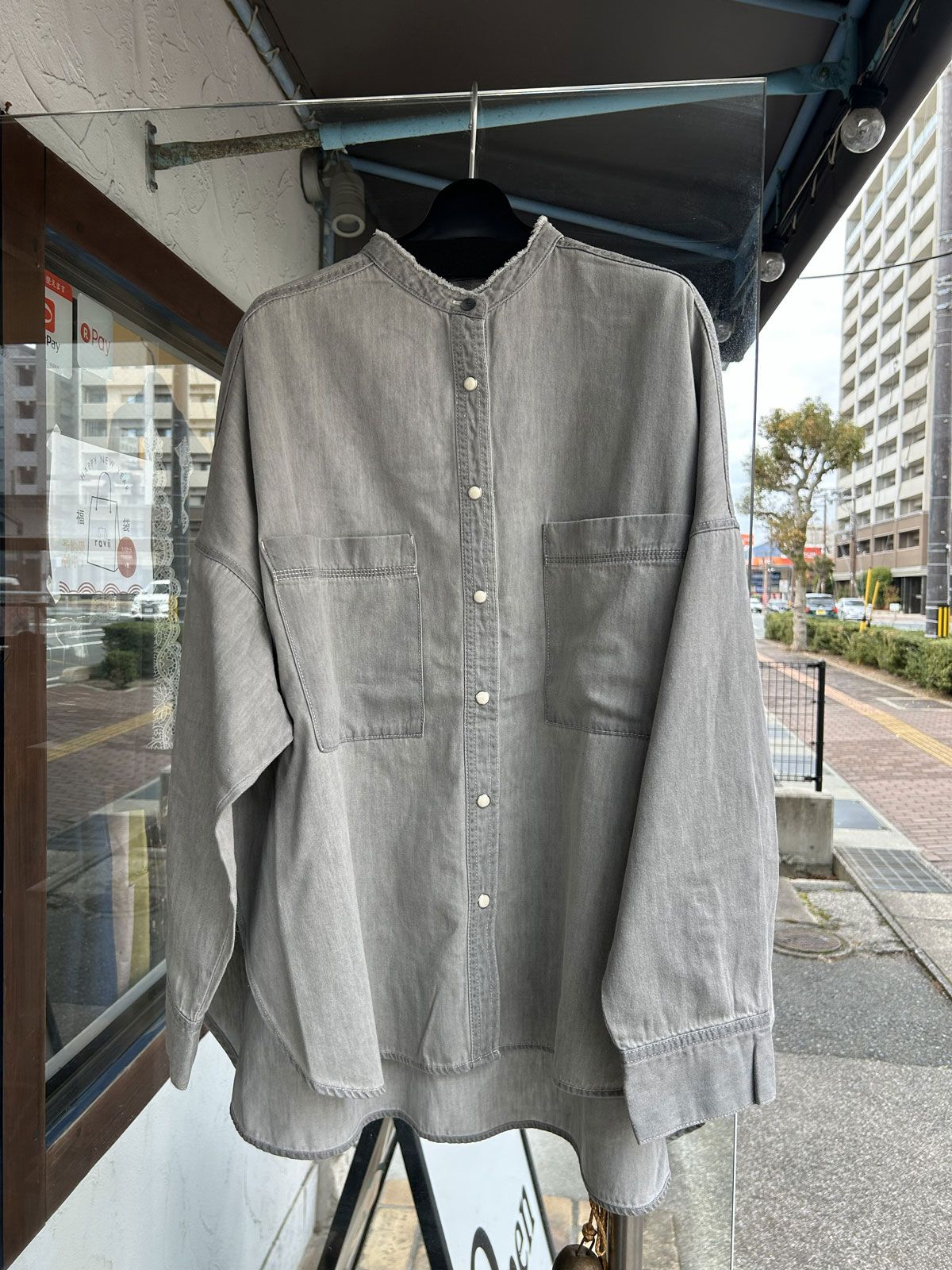 6ozテンセルデニムオーバーシャツ グレー