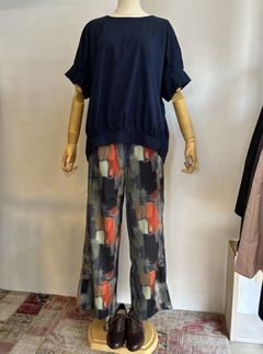ジョーゼット柄イージーパンツ チャコール