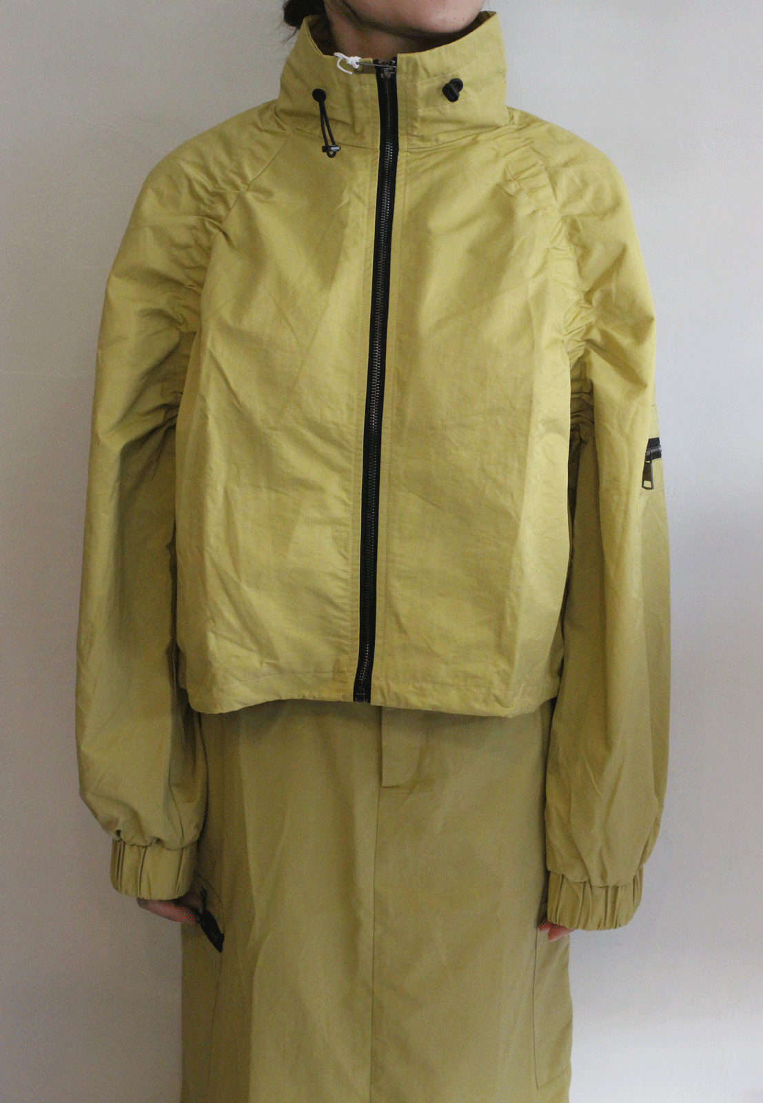 ラグランシャーリングジップショートブルゾン イエロー