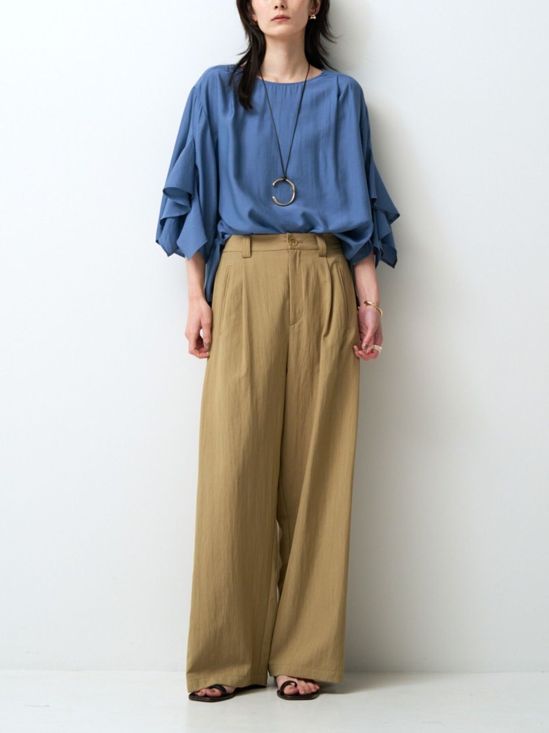 [1863-601KK] フレアスリーブブラウス ブラック