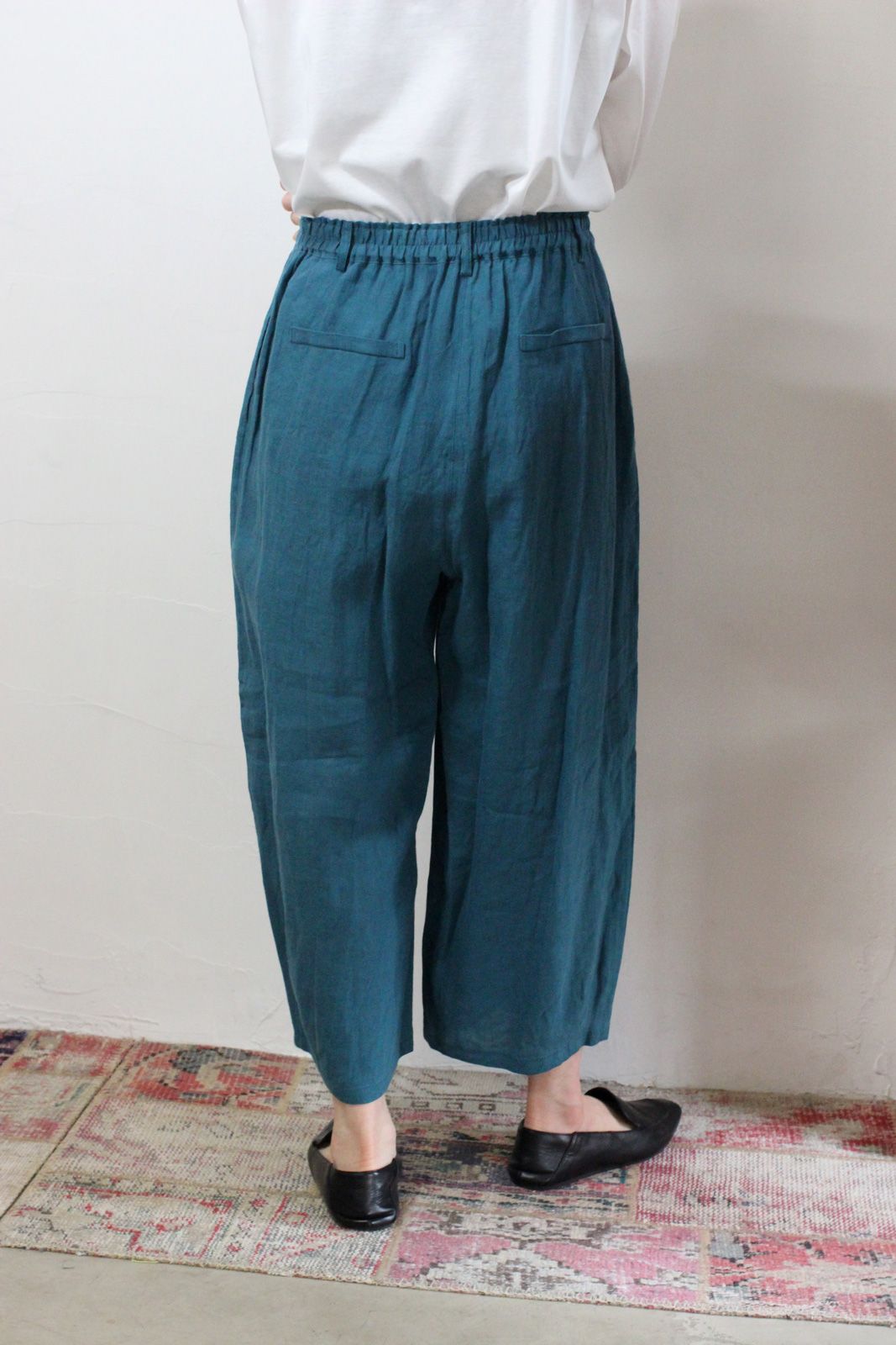 クロップドリネンパンツ ブルー
