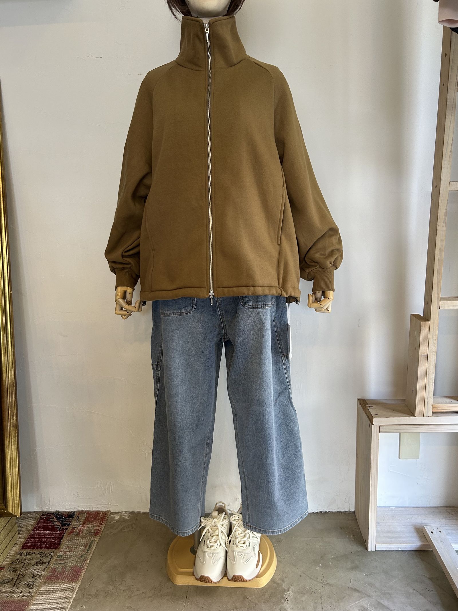 裏起毛 Wジップブルゾン カーキブラウン