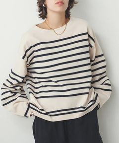 スポンディッシュ柄編みボーダーニット アイボリー