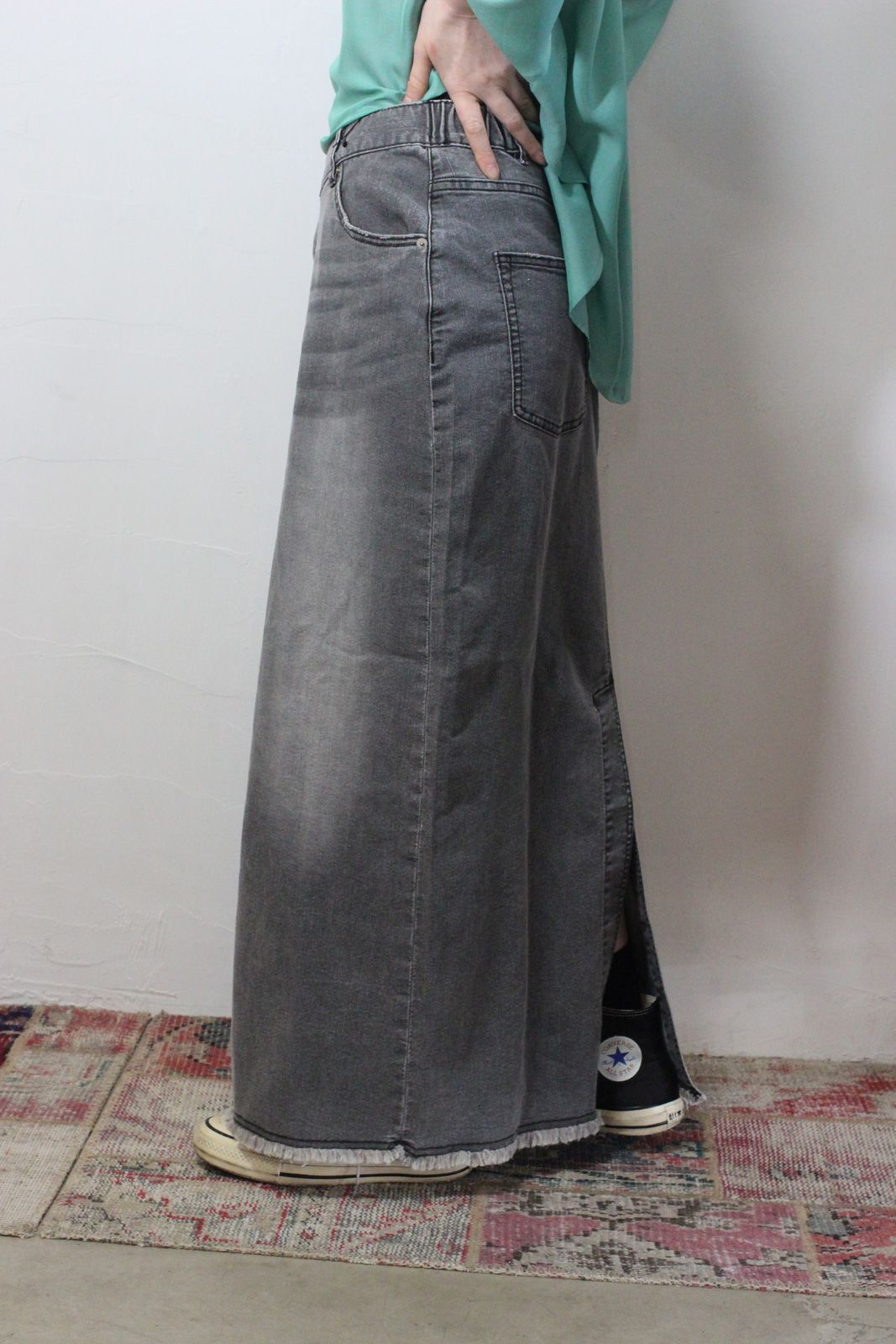 デニム ラップデザイン タイトスカート ライトインディゴブルー