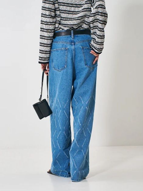 LASER CUT WIDE DENIM ブルー