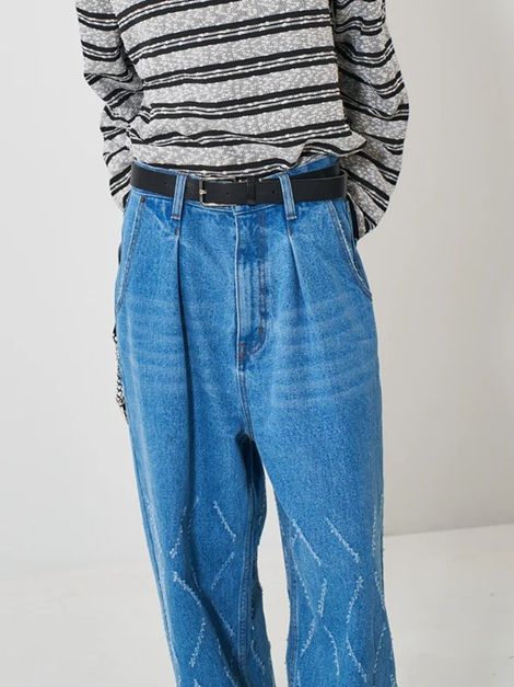 LASER CUT WIDE DENIM ブルー