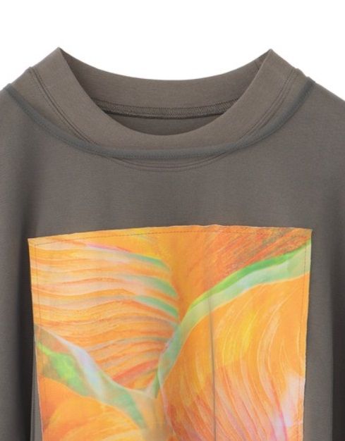 2WAYリーフフォトプリントレイヤードTシャツ チャコールグレー