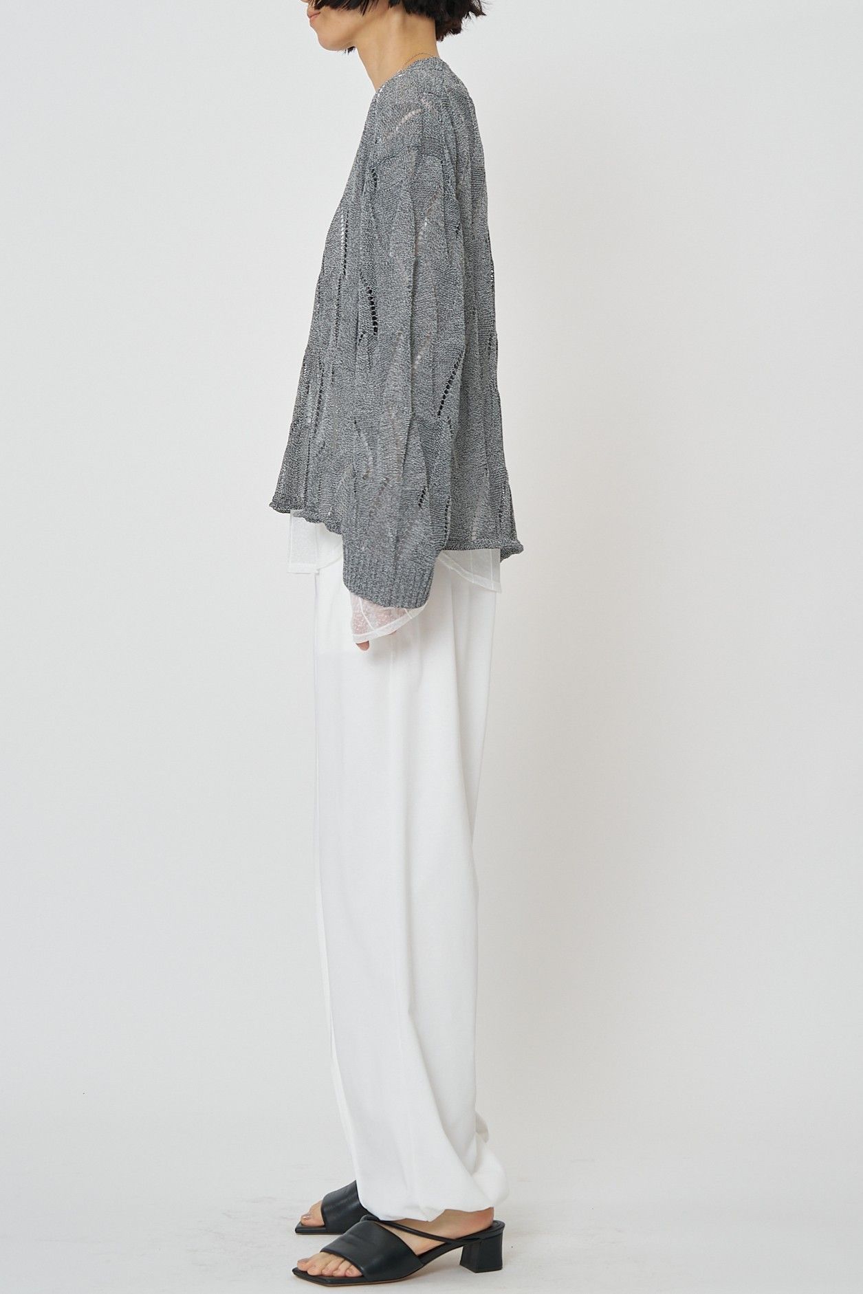 [9561-092GS] ペーパータッチスカシ柄ニット アイボリー