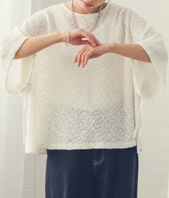 カットジャガードワイドトップス オフホワイト