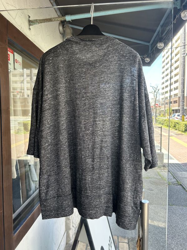 スラブリネンオーバルカーディガン 杢チャコール