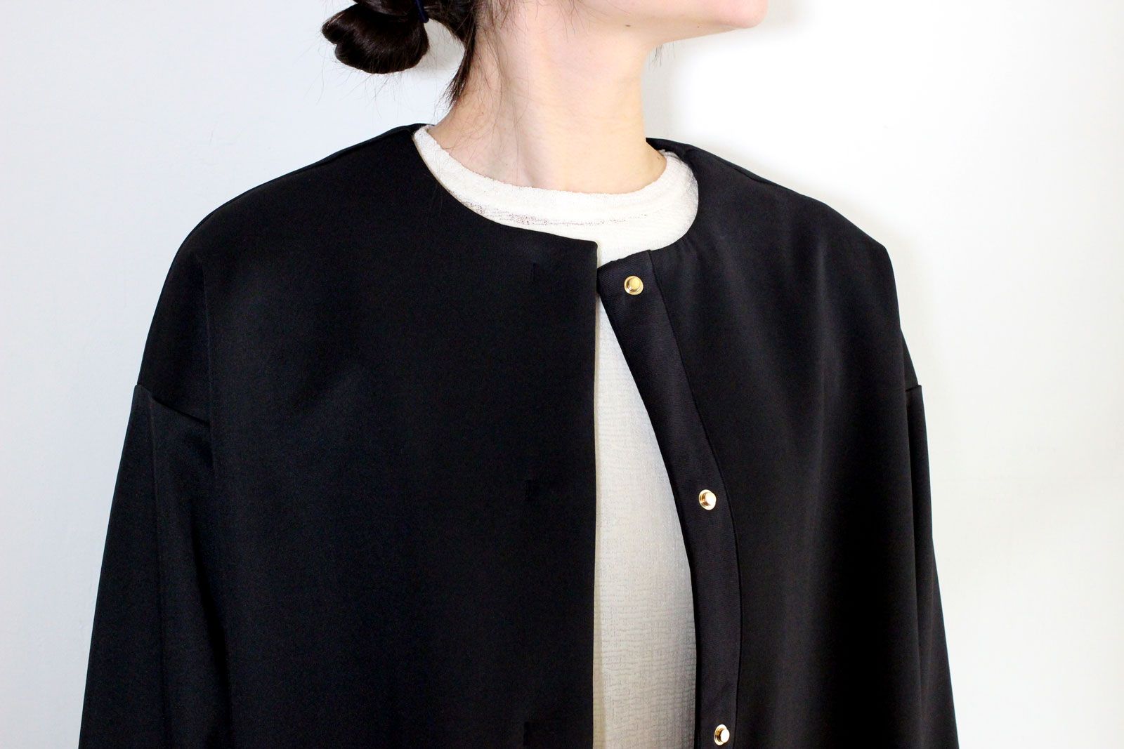 ダンボールニット ノーカラーコート ブラック