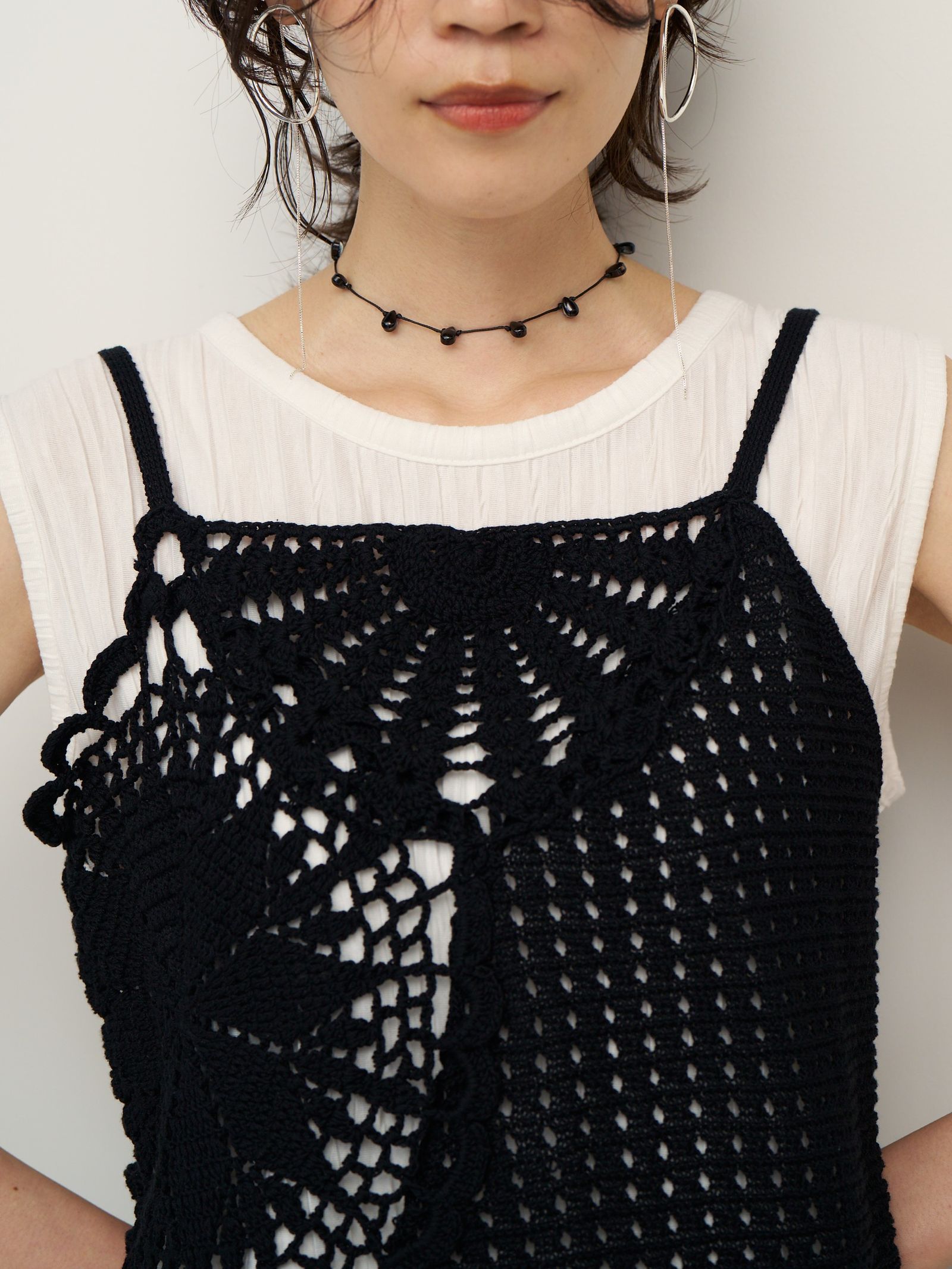 [9562-391DP] モチーフニットキャミソール オフホワイト