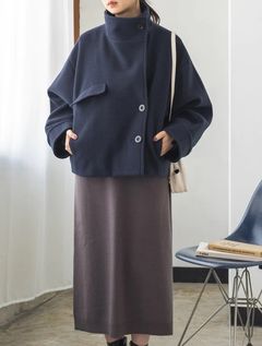 スタンドネックショートコート ネイビー
