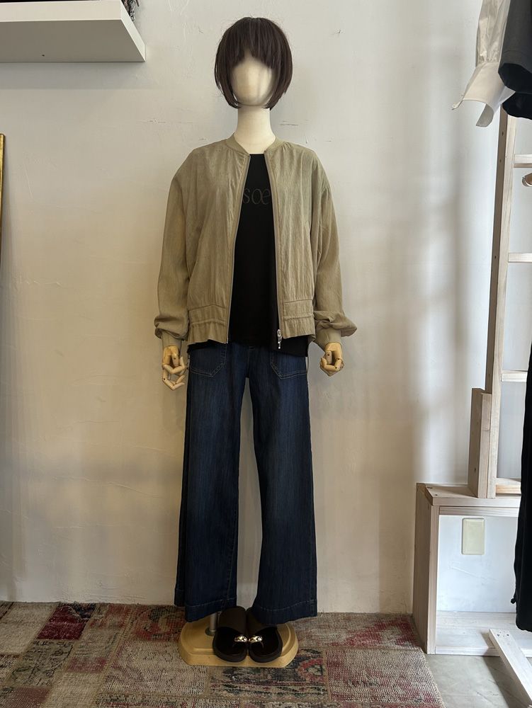 接触冷感リブワイドデニム ブルー