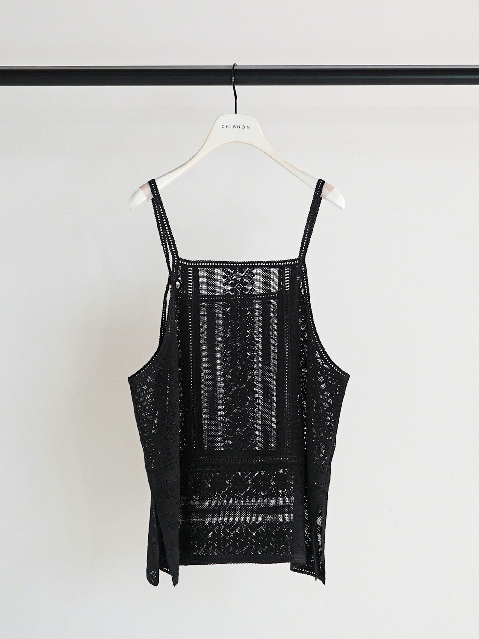 [1861-050BZ] パッチワークレースキャミソール ブラック