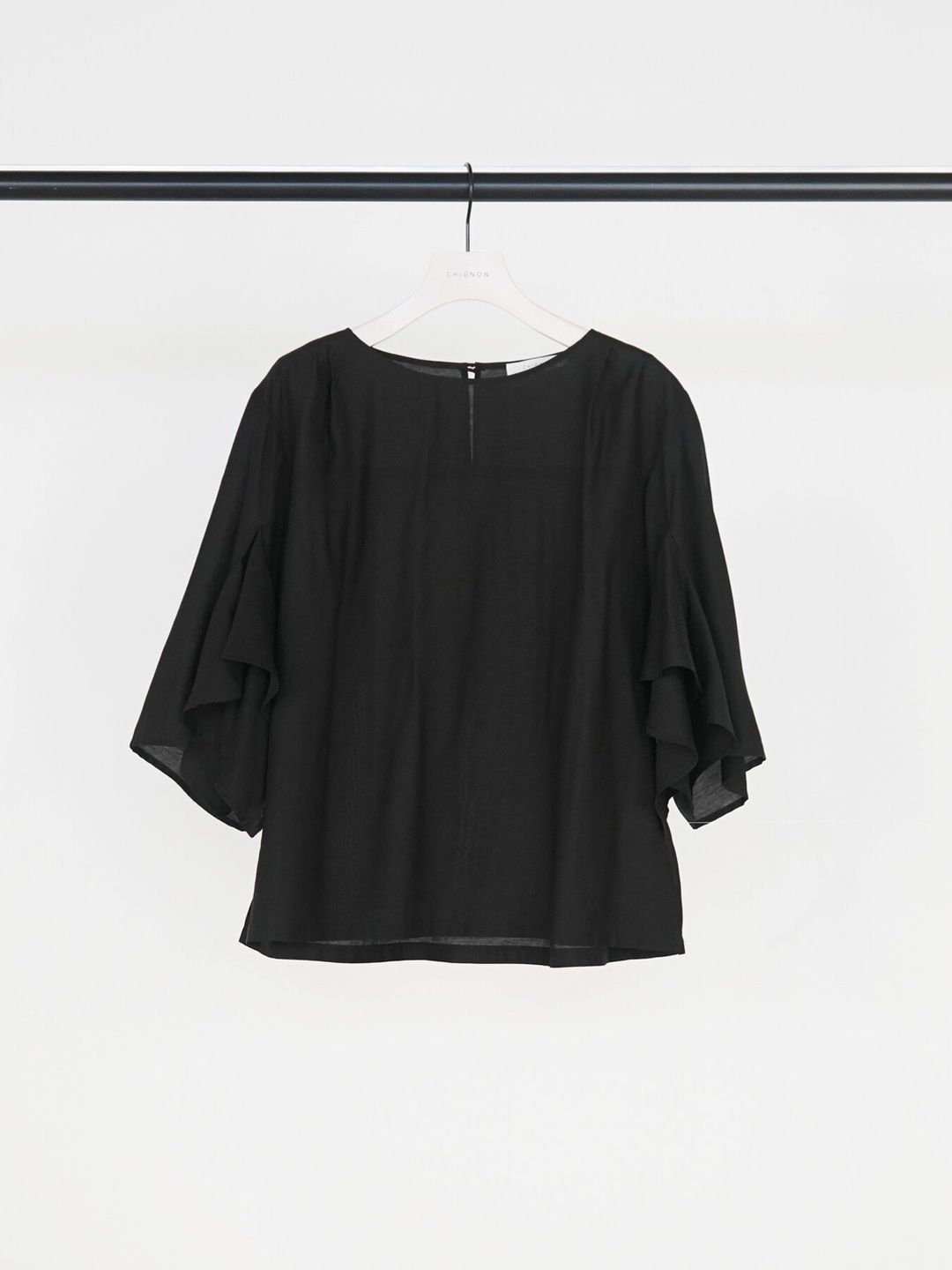 [1863-601KK] フレアスリーブブラウス ブラック