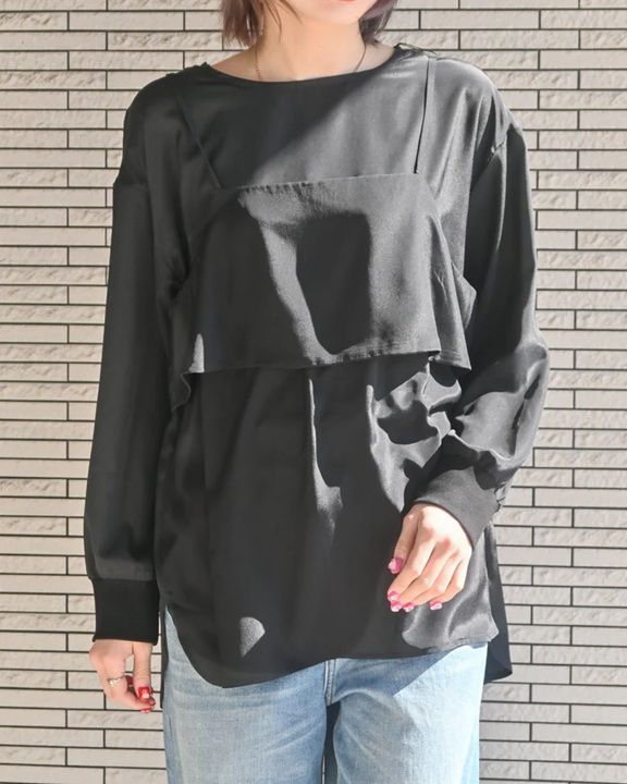 デシン キャミ付きプルオーバー ブラック