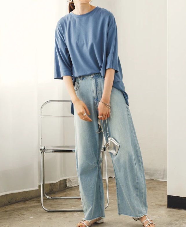 バックフリルTシャツ サックスブルー
