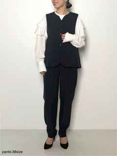 [3856-444MK] ベルト付きテーパードパンツ ネイビー