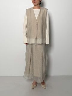 [4856-446MK] シアーレイヤードジレ ベージュ