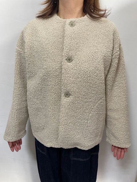 もこもこプードルパイル ノーカラージャケット エクリュ