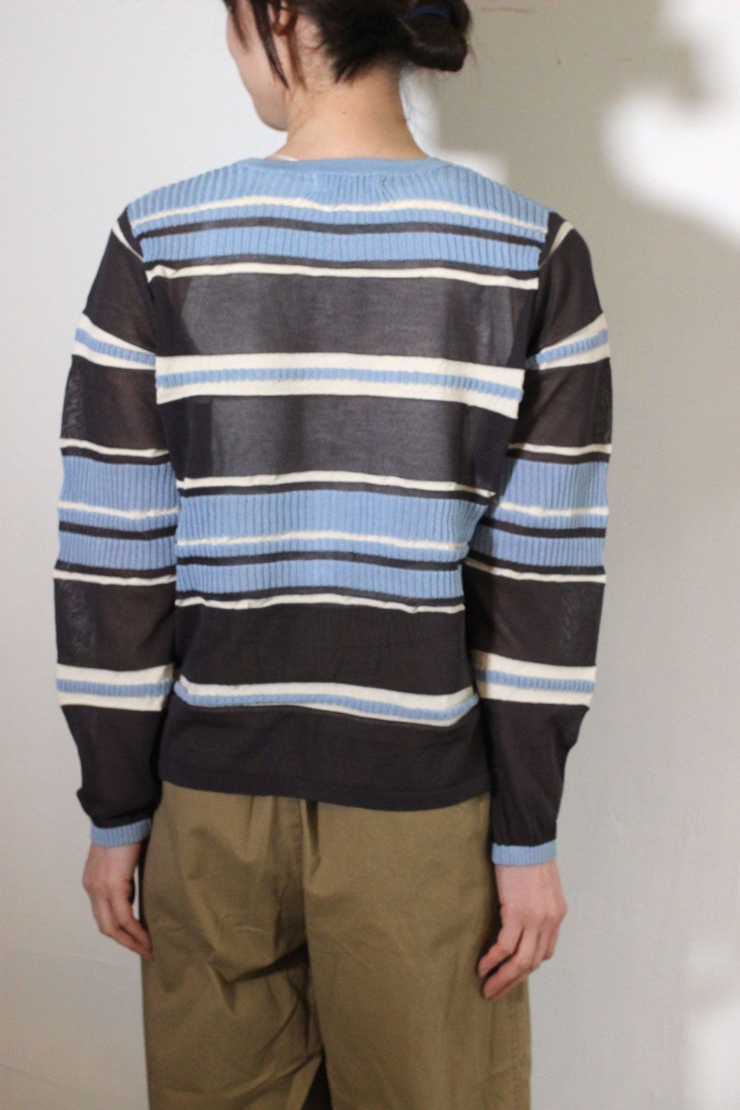 [9561-090GS] マルチボーダーカーディガン チャコール