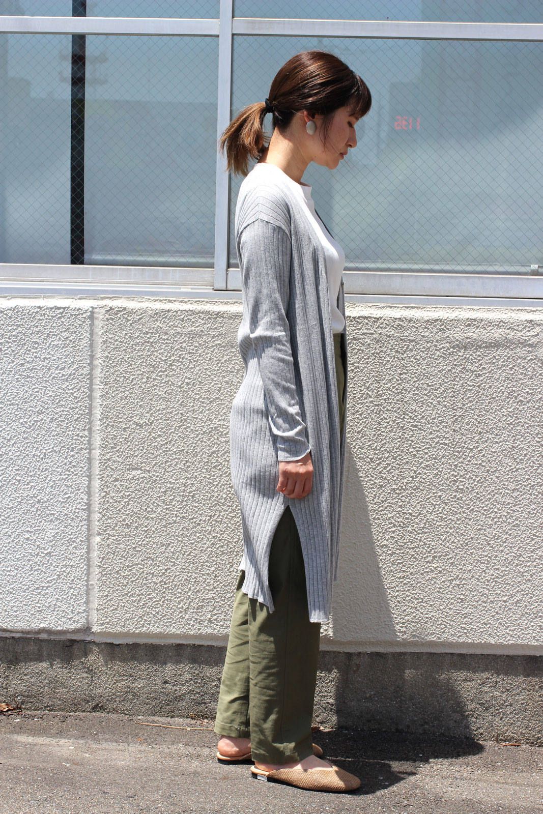 リブニットロングカーディガン