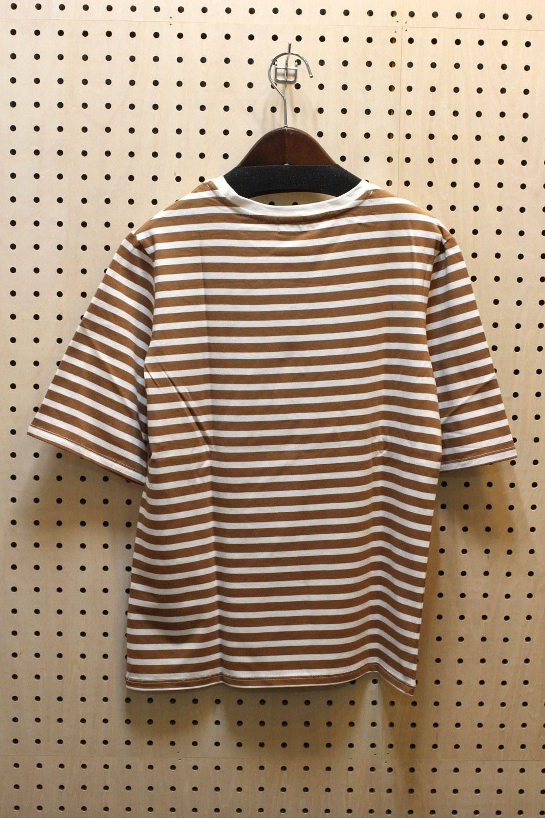 5分袖Tシャツ ベージュボーダー