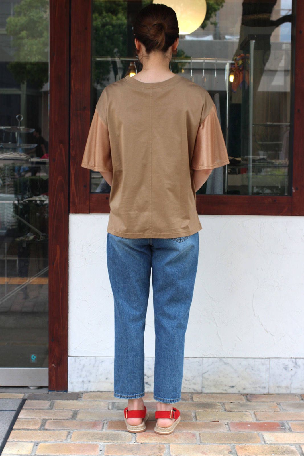 メッシュスリーブカットソー キャメル