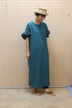 袖切り替えワンピース ブルーグリーン