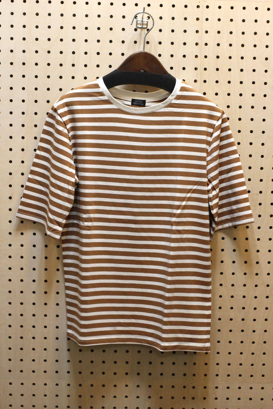 5分袖Tシャツ ベージュボーダー