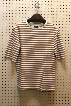 5分袖Tシャツ ベージュボーダー