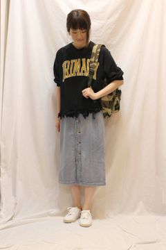 ボタン開きデニムナロースカート ブリーチ