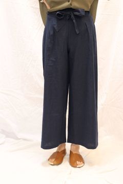 コットンリネンリボンワイドパンツ ネイビー