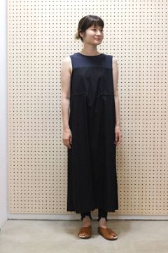 ノースリーブ異素材切り替えワンピース ブラック