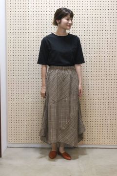 アシンメトリーチェックスカート ブラウンチェック