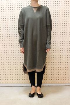 ドロップショルダーサーマルニットワンピース カーキ