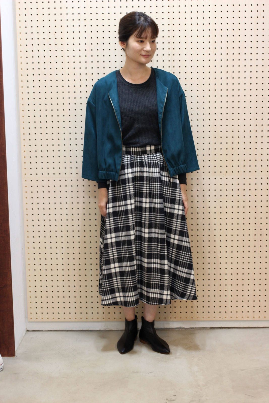 ZIPフレア袖ブルゾン グリーン