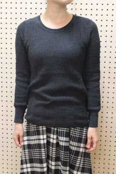 コットンワッフルニットプルオーバー チャコール