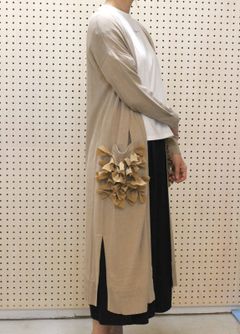 リボンポケットロングカーディガン ベージュ