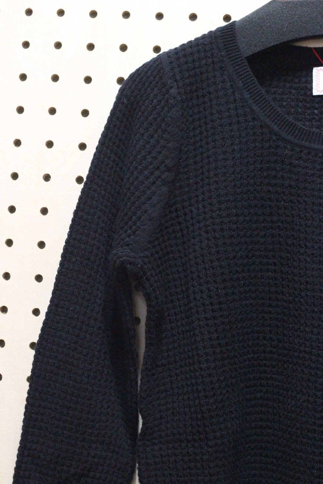 コットンワッフルニットプルオーバー ブラック