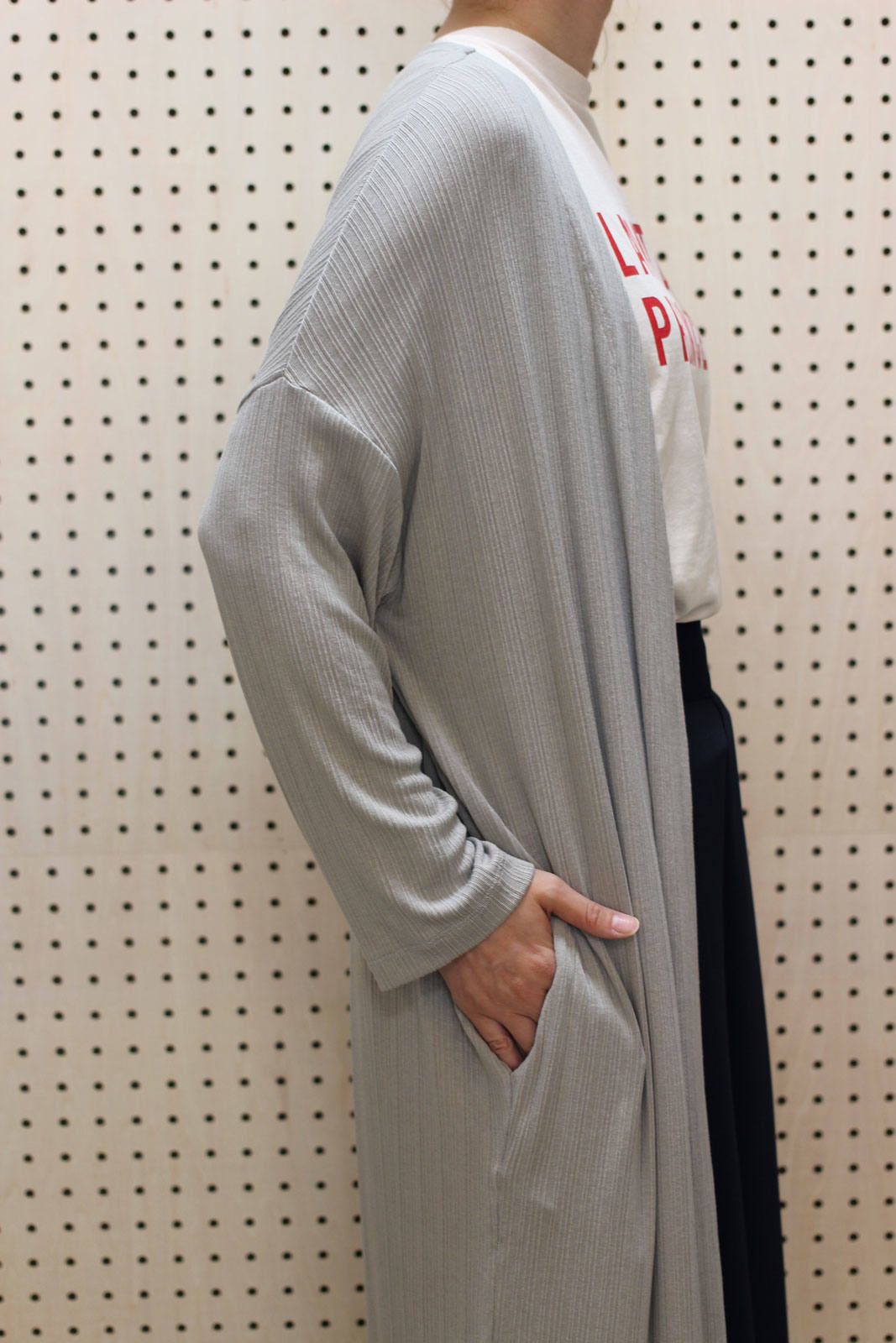 リブニットロングカーデ ブラック