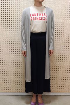 リブニットロングカーデ グレー