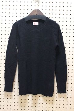 コットンワッフルニットプルオーバー ブラック