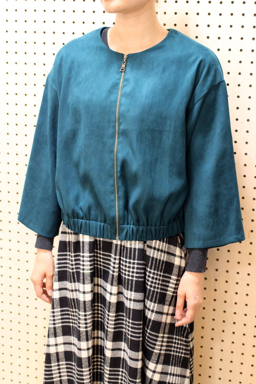 ZIPフレア袖ブルゾン グリーン