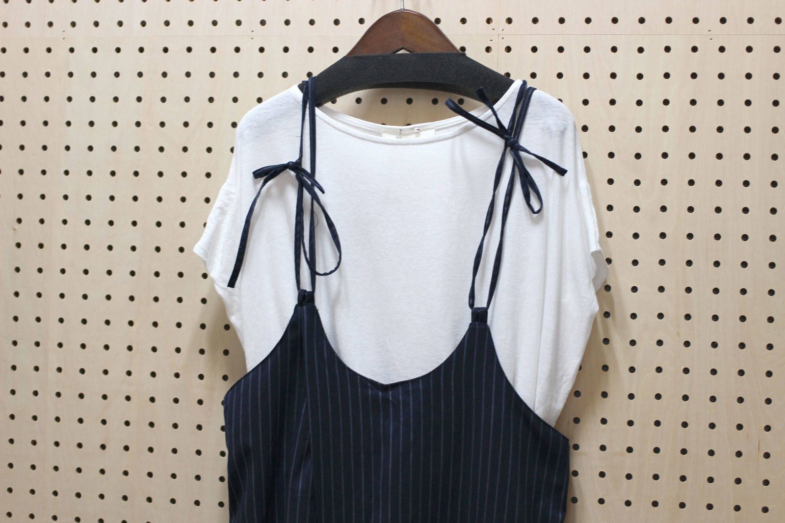 ストライプワイドサロペット ネイビー