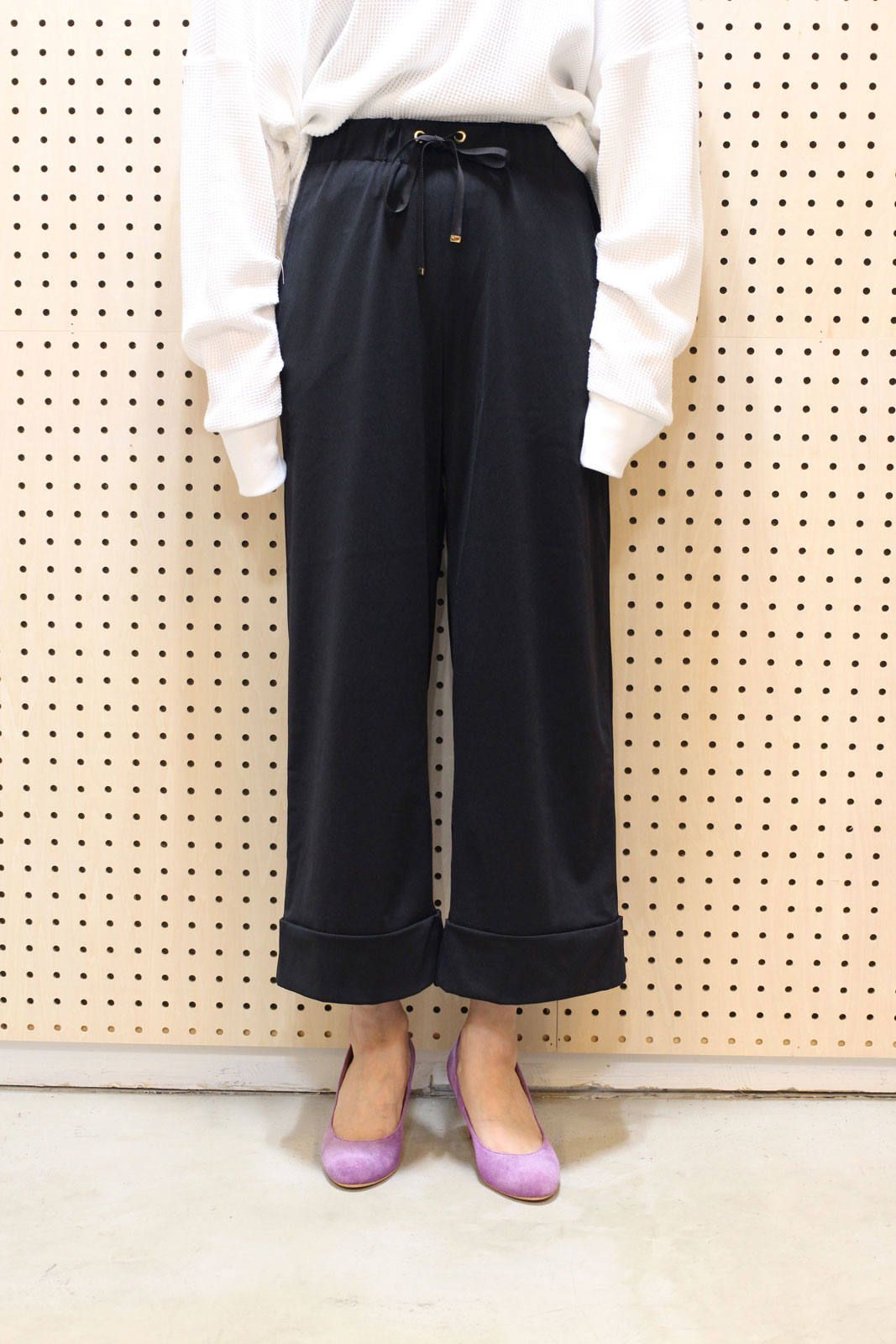 ハイテンションストレッチワイドパンツ ブラック