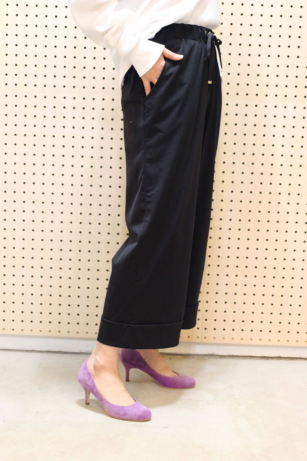 ハイテンションストレッチワイドパンツ ブラック
