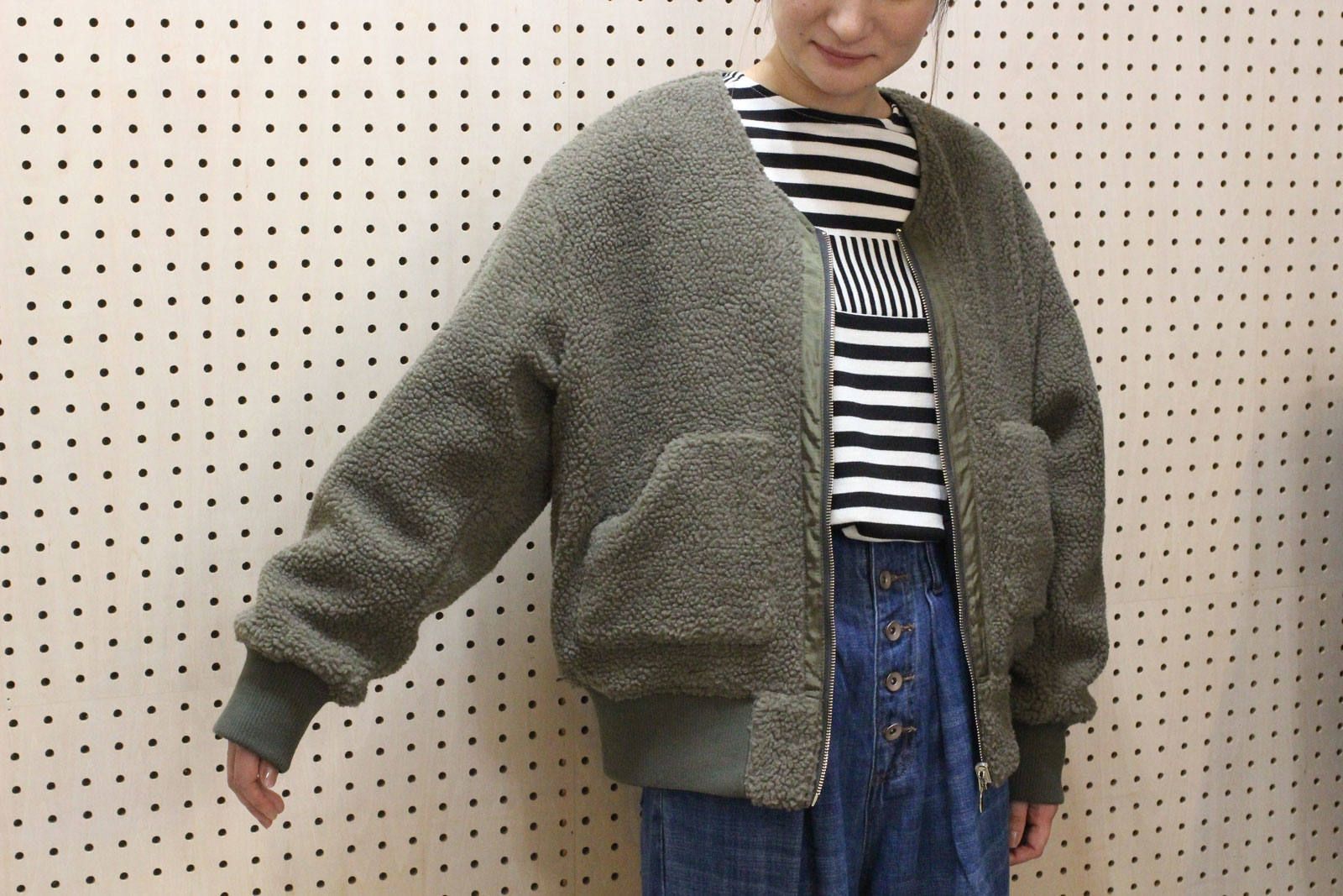 ボア×ヘビーツイル リバーシブルブルゾン カーキ